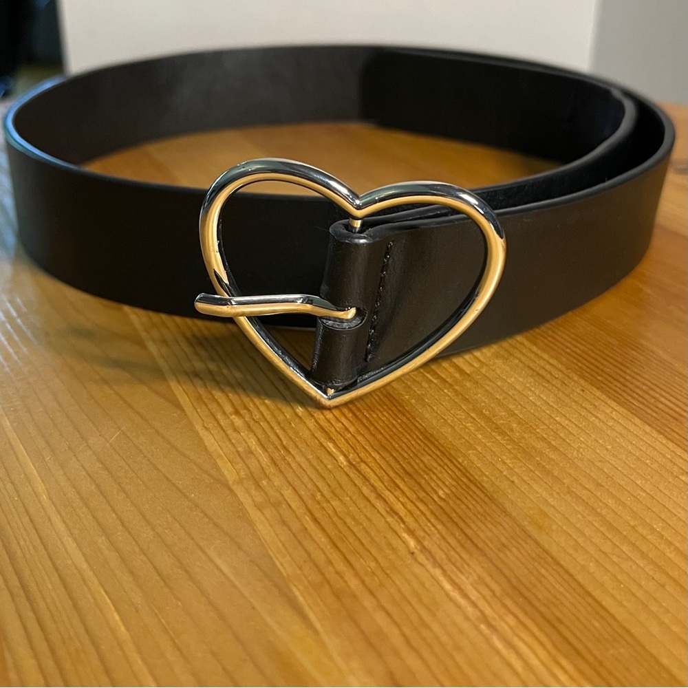 Brandy Melville Black Faux Leather Belt with Silver Heart Buckle